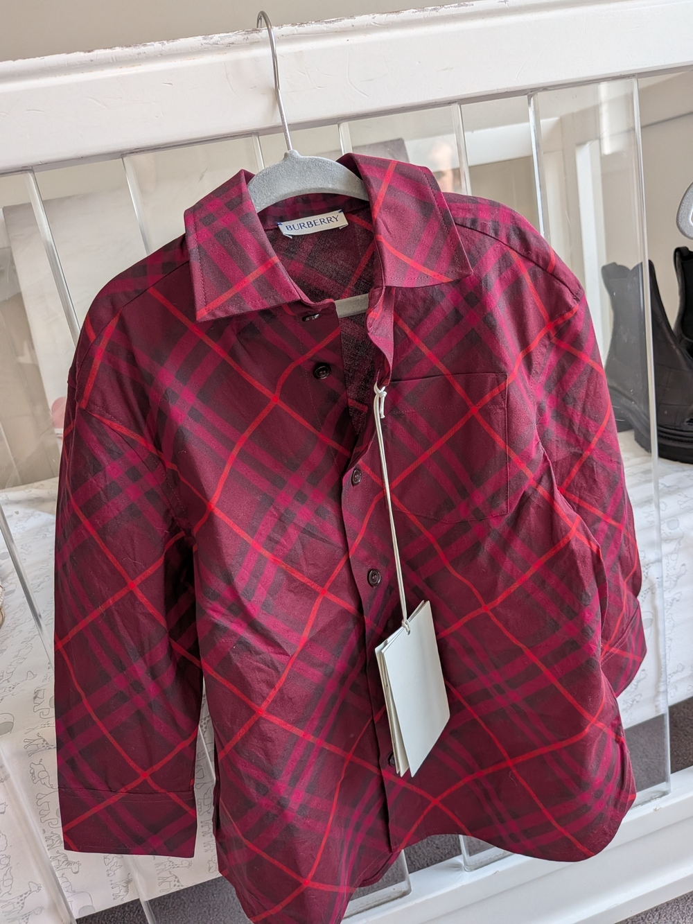 Burberry Red and Black Plaid Button-Down Shirt
